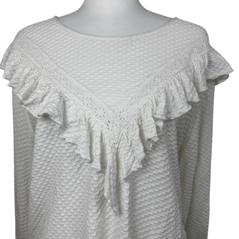 J. Crew White Honeycomb Ruffle Textured Long Sleeve Blouse Top Large - Picture 4 of 9